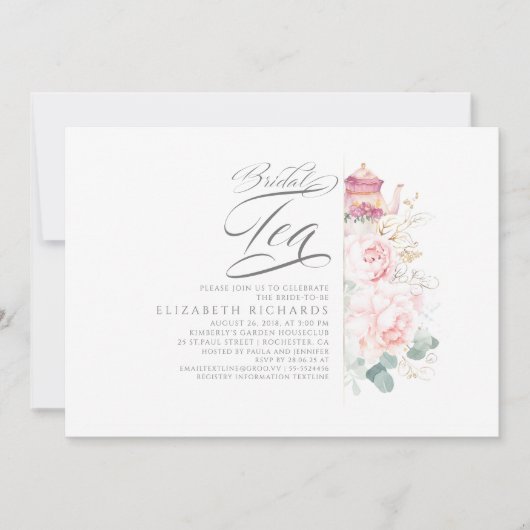 ブライダルティーピンクの花ブライダルシャワー招待 招待状 (正面)
