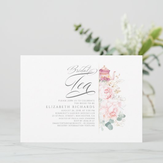ブライダルティーピンクの花ブライダルシャワー招待 招待状 (スタンド正面)