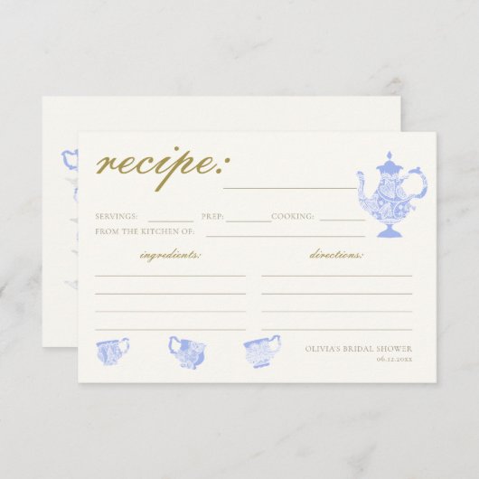 ブライダルティー中国セットレースシャワーレシピカード (正面/裏面)