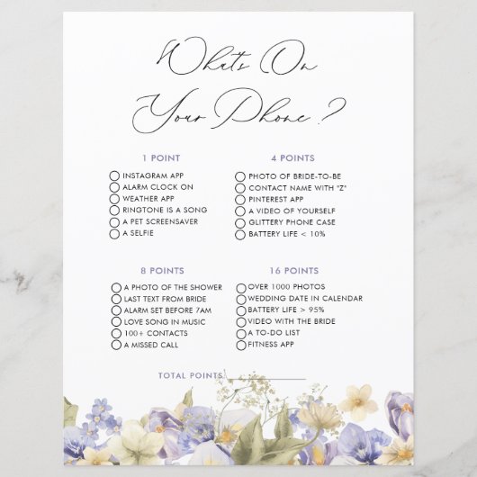 ブライダルティーWhat On Your Phoneブライダルシャワーゲーム (正面)