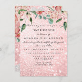 ブライダルドレススパークバラフローラピンクローズ花模様 招待状 (正面/裏面)