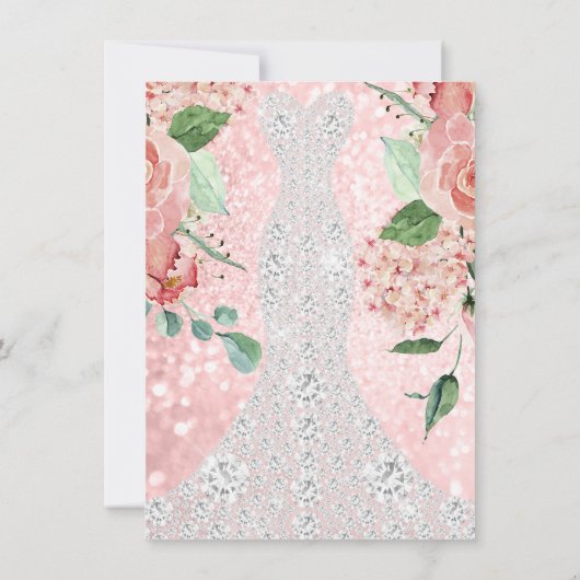 ブライダルドレススパークバラフローラピンクローズ花模様 招待状 (裏面)