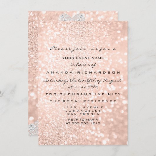 ブライダルドレススパークバラVIP赤面バラダイヤモンド 招待状 (正面/裏面)