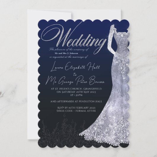 ブライダルドレスダイヤモンドブルー結婚式招待状 招待状 (正面)