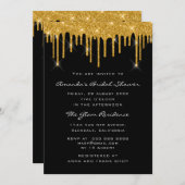 ブライダルバースデーパーティー金ゴールドブラックドリップエレガント 招待状 (正面/裏面)
