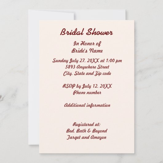 ブライダルパーソナライズされたシャワー招待カード 招待状 (正面)