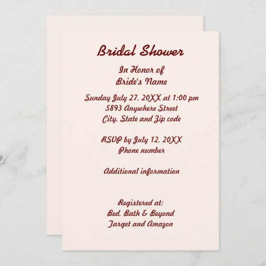 ブライダルパーソナライズされたシャワー招待カード 招待状 (正面/裏面)