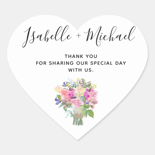 ブライダルパーソナライズされたブーケ結婚の感謝 ハートシール (正面)
