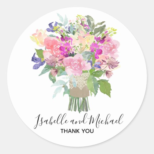ブライダルパーソナライズされたブーケ結婚の感謝 ラウンドシール (正面)