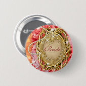 ブライダルパーティのヴィンテージのばら色の花の真珠 缶バッジ (正面&裏面)