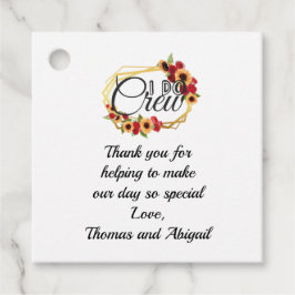 ブライダルパーティギフト、私クルー、ひまわり、バラ フェイバータグ