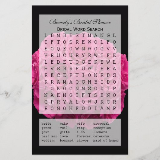 ブライダルパーティシャワーワード検索ゲーム – バラ (正面)