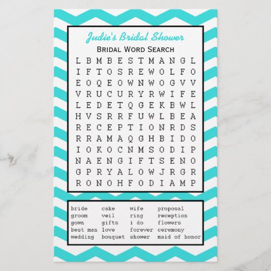 ブライダルパーティシャワー語検索ゲームターコイズ (正面)