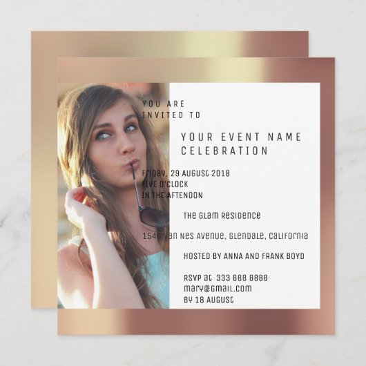 ブライダルパーティフォート形状銅バラ金属 招待状 (正面/裏面)