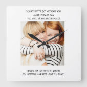 ブライダルパーティブライドメイドプロポーズフォト招待状 スクエア壁時計 (正面)