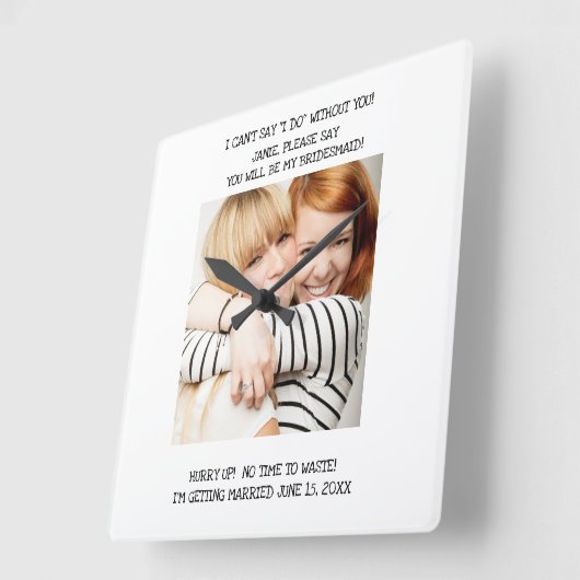 ブライダルパーティブライドメイドプロポーズフォト招待状 スクエア壁時計 (傾斜)
