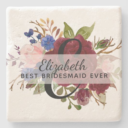 ブライダルパーティブリーズメイドギフトブルゴーニュブルー ストーンコースター (正面)