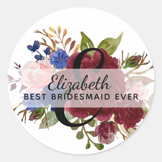 ブライダルパーティブリーズメイドギフトブルゴーニュブルー ラウンドシール (正面)