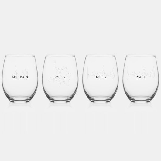 ブライダルパーティワインガラスセパーソナライズされたット ステムなしワイングラス (裏面)