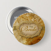 "ブライダルパーティ"のヴィンテージの金ゴールドの茶色のビクトリア時代の人 缶バッジ (正面&裏面)