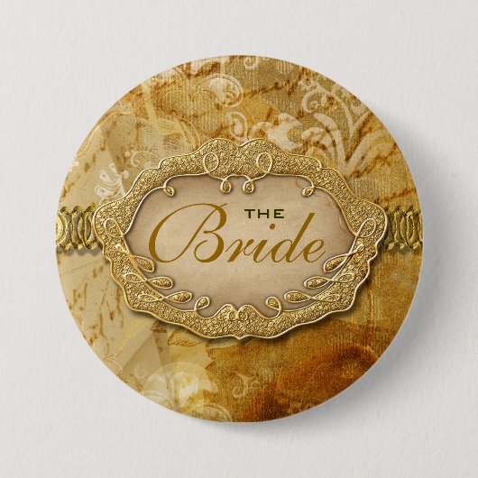 "ブライダルパーティ"のヴィンテージの金ゴールドの茶色のビクトリア時代の人 缶バッジ (正面)