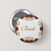 "ブライダルパーティ"を結婚するヴィンテージのバーガンディの金ゴールド 缶バッジ (正面&裏面)