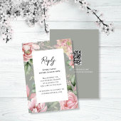 ブライダルピンクの花柄と優雅なカリグラフィーの結婚式RSVP 出欠カード