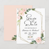 ブライダルフラワー幾何学模様の節約セイヴ・ザ・デート (正面/裏面)