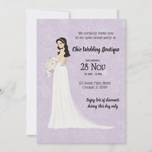 ブライダルブティックオープンハウスを選択バックグラウンドカラー 招待状 (正面)