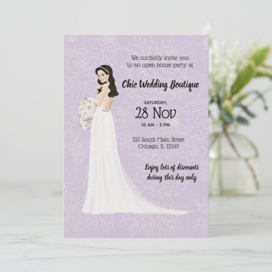 ブライダルブティックオープンハウスを選択バックグラウンドカラー 招待状 (スタンド正面)