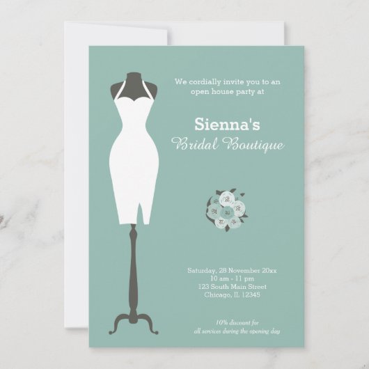 ブライダルブティック – 背景色を選択 招待状 (正面)