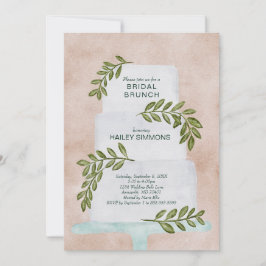 ブライダルブランチ結婚ウオーターカラーズケーキと緑 招待状