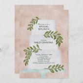 ブライダルブランチ結婚ウオーターカラーズケーキと緑 招待状 (正面/裏面)
