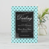 ブライダルブランチ青い黒い水玉模様日付を保存 招待状 (スタンド正面)