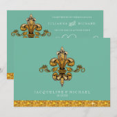 ブライダルブランチ 偽の金 ティール フォーマル フルールドリス 招待状 (正面/裏面)