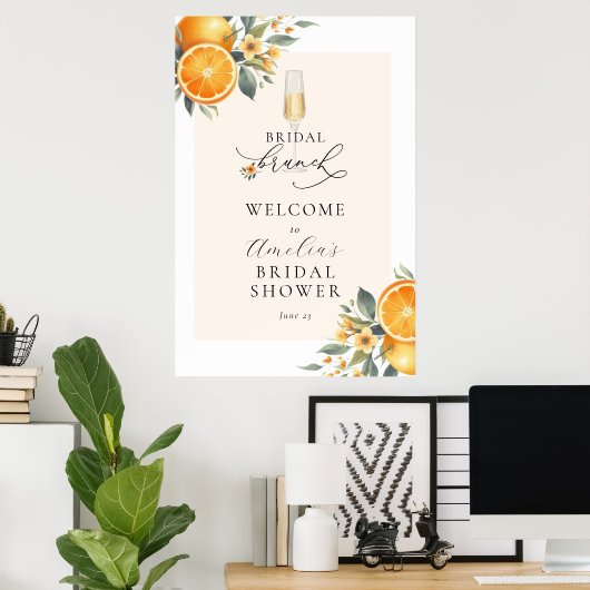 ブライダルブルンチオレンジウェディングシャワーウェルカムサイン ポスター (ホームオフィス)