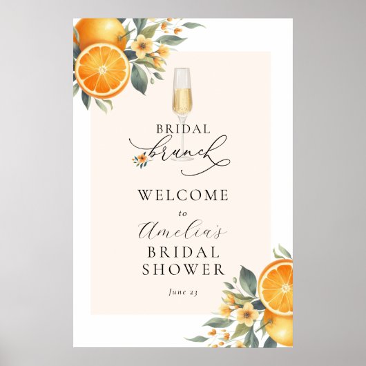 ブライダルブルンチオレンジウェディングシャワーウェルカムサイン ポスター (正面)