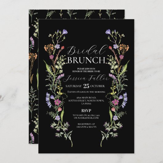 ブライダルブルンチワイルドフラワーズフローラディティディーダーク 招待状 (正面/裏面)
