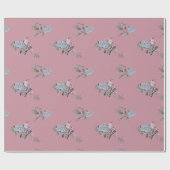 ブライダルブルーアジサイと鳥オンピンク ラッピングペーパー (フラット)