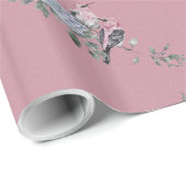 ブライダルブルーアジサイと鳥オンピンク ラッピングペーパー (ロールコーナー)