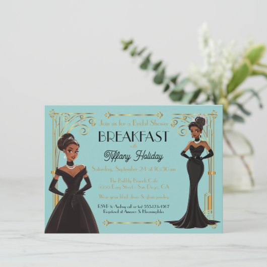 ブライダルブレックファーストブラックドレスアフリカンアメリカン 招待状 (スタンド正面)