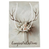 ブライダルブーケと鹿の〔雄ジカの〕枝角 ミディアムペーパーバッグ (正面)