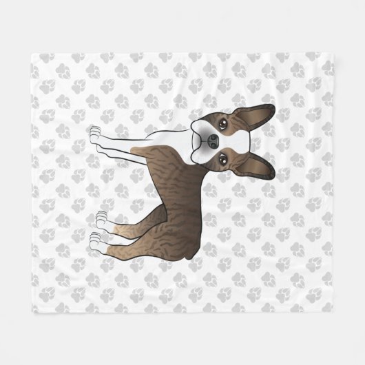 ブライダルボストンテリアかわいい漫画の犬とポーズ フリースブランケット (正面(横))