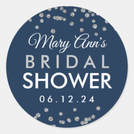 ブライダルメッセージカードシルバーグリッター紙吹雪ネイビーブルー ラウンドシール