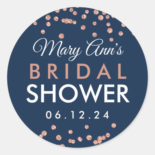 ブライダルメッセージカードバラ金ゴールドグリッター紙吹雪海軍 ラウンドシール (正面)