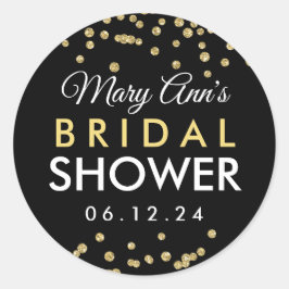 ブライダルメッセージカード金ゴールドフェイクグリッター紙吹雪ブラック ラウンドシール