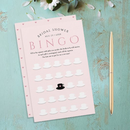 ブライダルモダンピンクティーパーティービンゴティーカップパターン