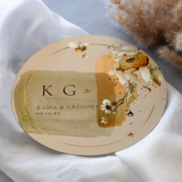 ブライダルモノグラム ミニマルボホワイルドフラワー ラウンドシール