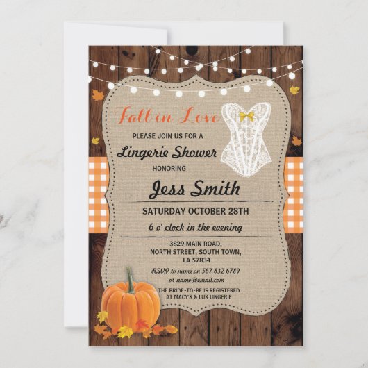 ブライダルランジェリーシャワーパーティーパンプキン秋インラブ 招待状 (正面)