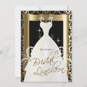ブライダルランチョンインブラックダマスク&メタリック金ゴールド 招待状 (正面)